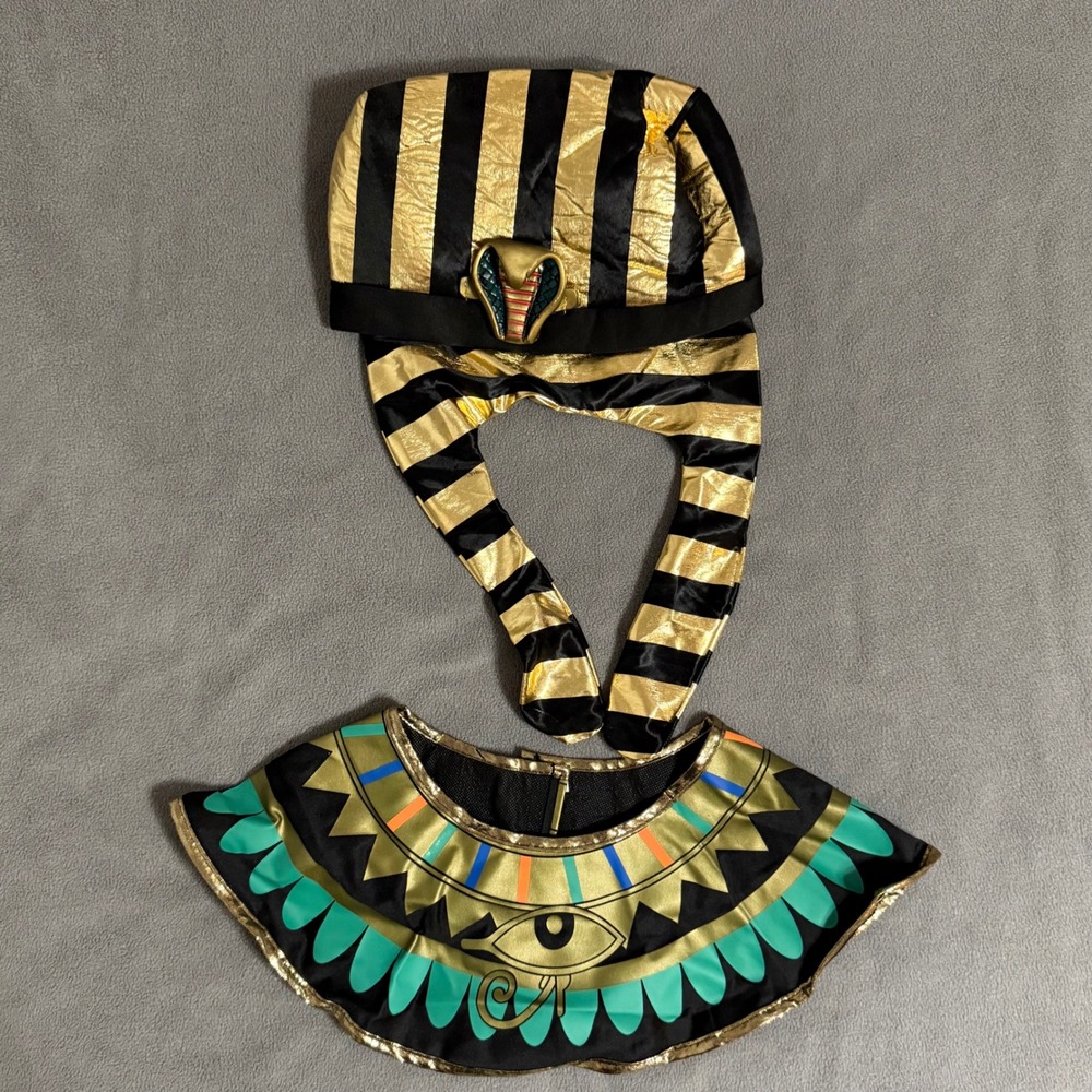 Egyptian Pharaoh Costume Set Mens M Gold Excellent Nemes Collar